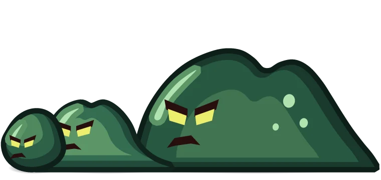 Slimes, small to huge, sliding toward the wall