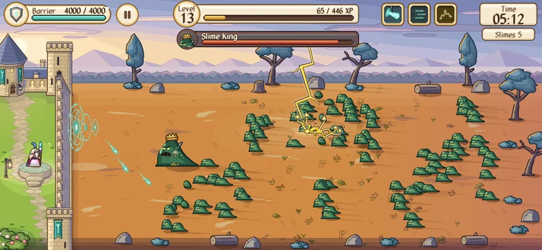 Lightning strikes the Slime King's pack in front of the wall
